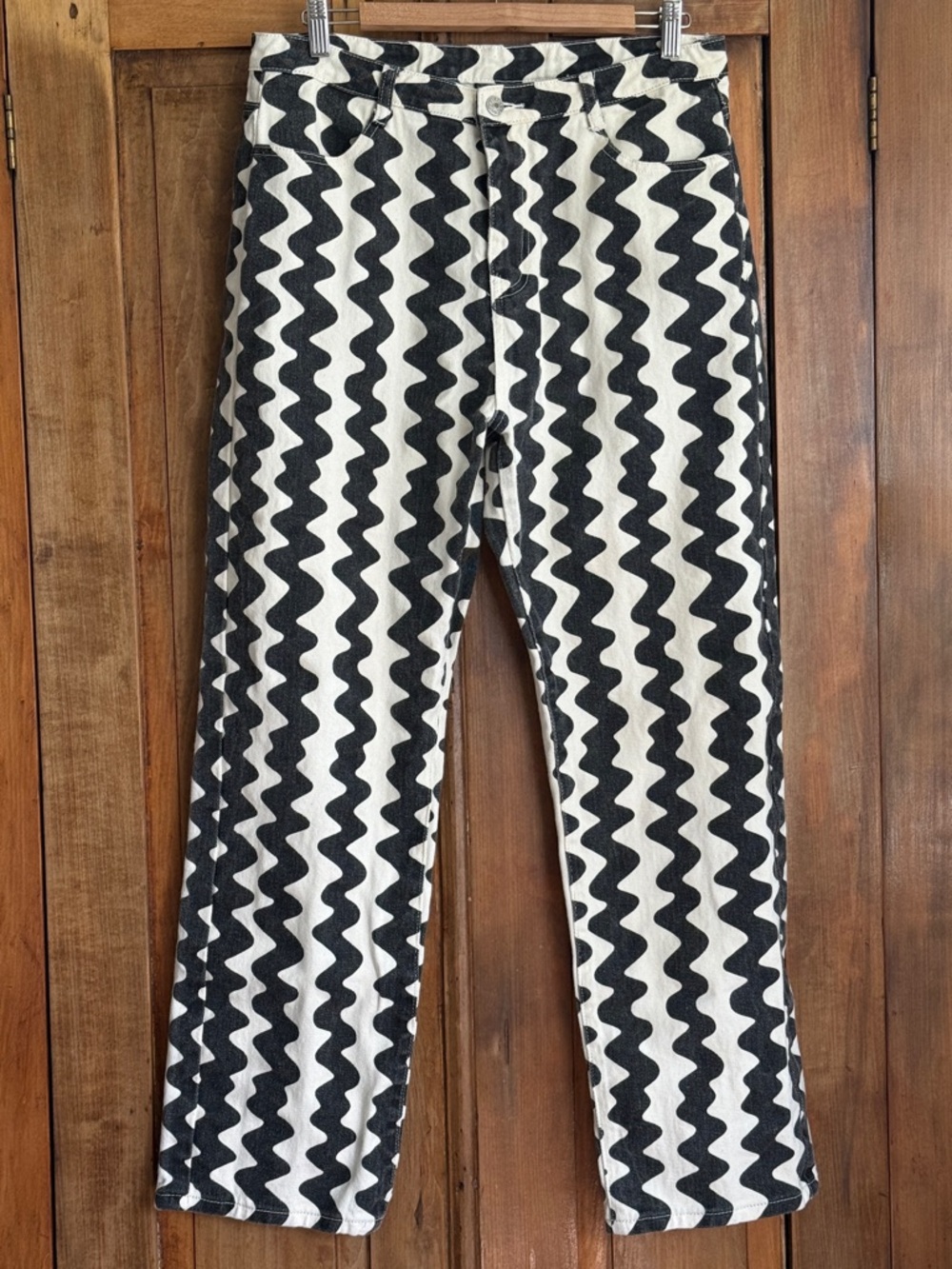 Cider Black and White High-Rise Zigzag Jeans